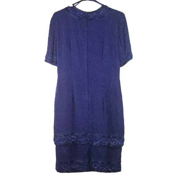Vintage 1990's Stenay 100% Silk Fully Beaded Dress Sz 6 - Picture 2 of 7